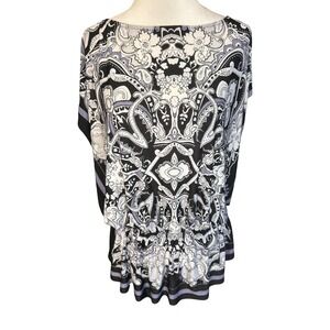 Isabella Rodriguez Womens Paisley Dolman Sleeve Bubble Hem Top Black White Small